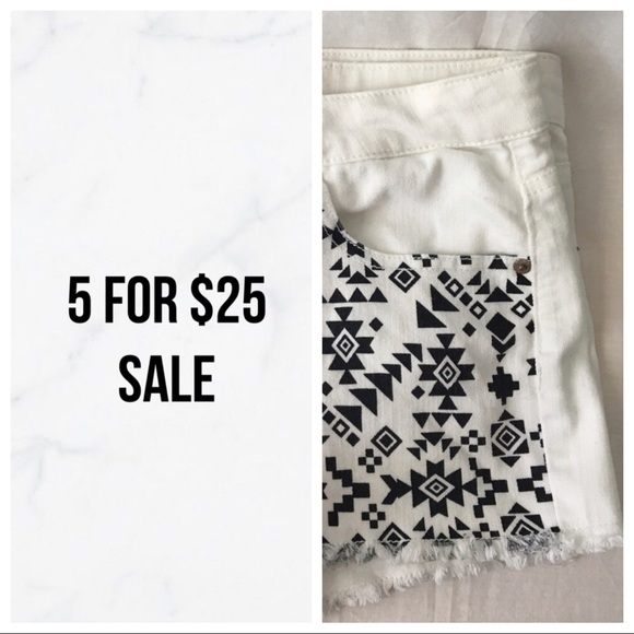No Boundaries Pants - Black & White Aztec Pattern Shorts